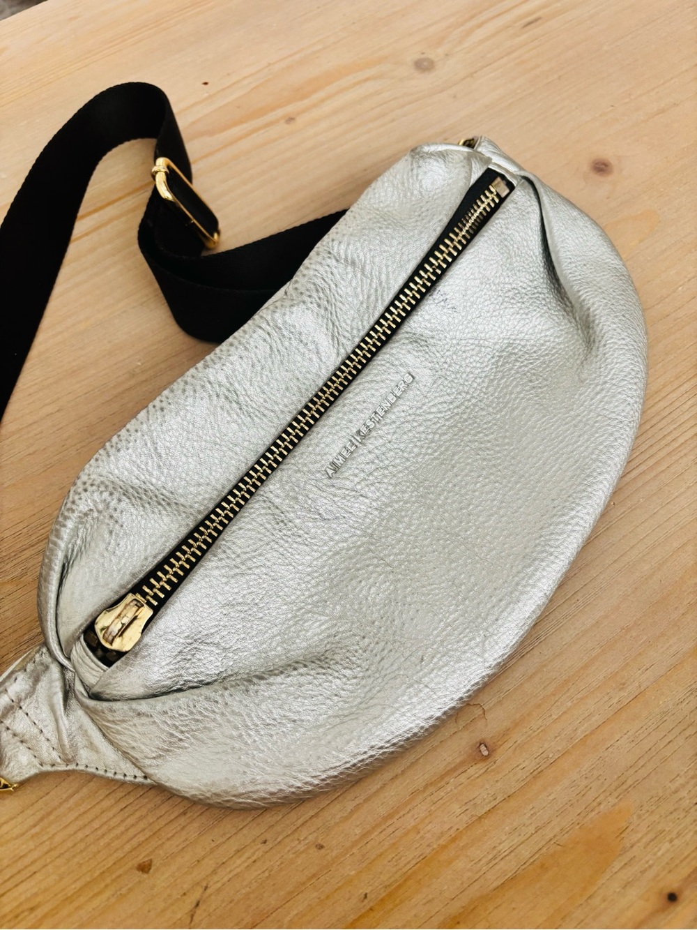 Aimee Kestenberg Metallic Silver Leather Belt Bag Fanny Pack Crossbody - Picture 2 of 8